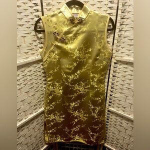 Vintage GOLD & Gorgeous Sleeveless Chinese Cocktail Midi Dress - M/L